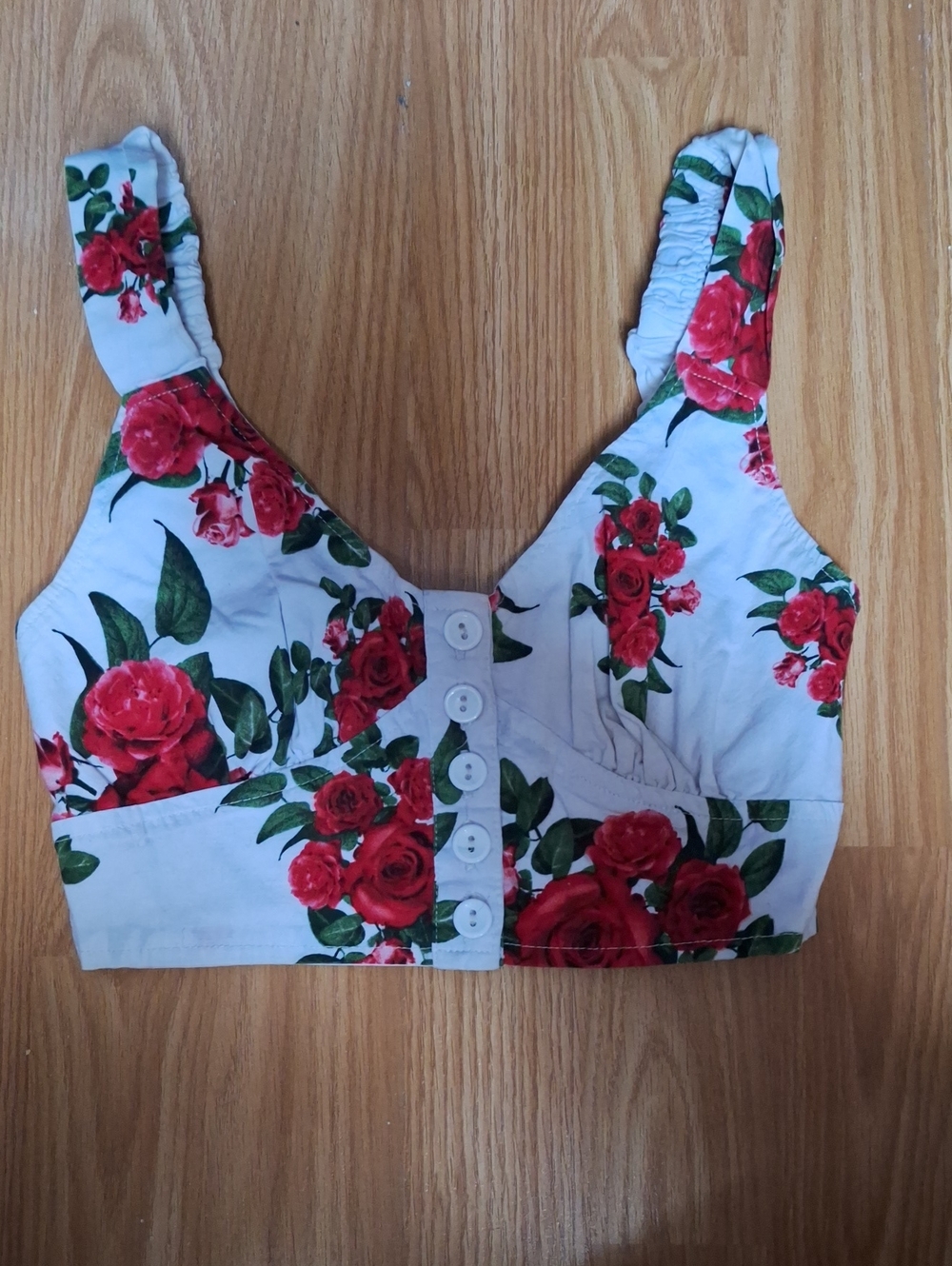 Hell Bunny VIXEN White Crop Top with Red Rose Print